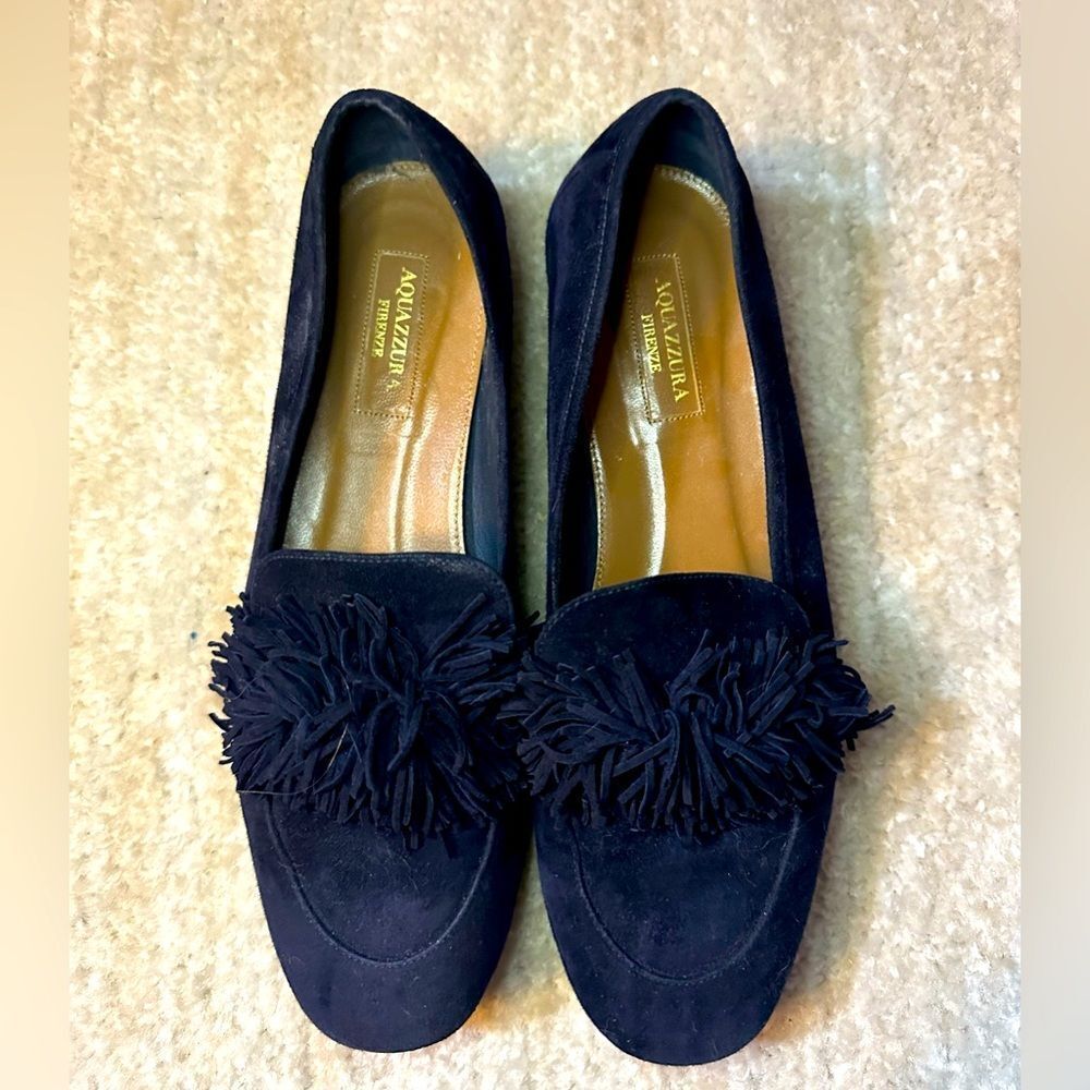 Aquazzura Wild Navy Suede Loafers